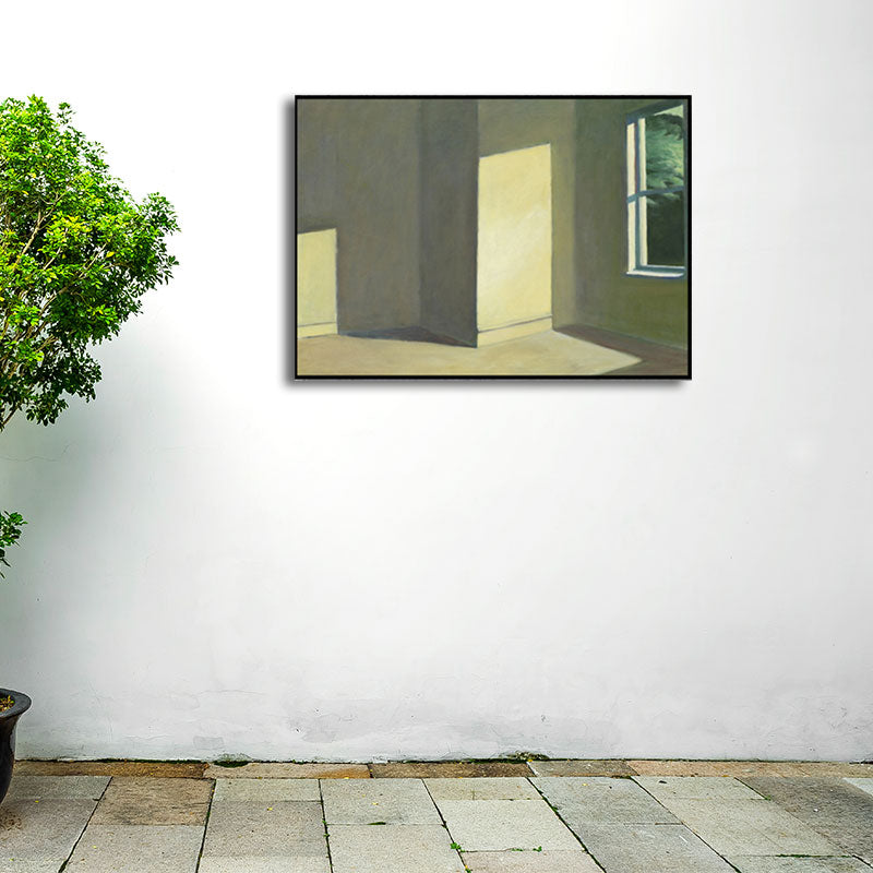 Brehn | Leerer Raum mit Sonnenlicht Malerei Grünes Leinwand Wandkunst Druck, Texturierte Oberfläche