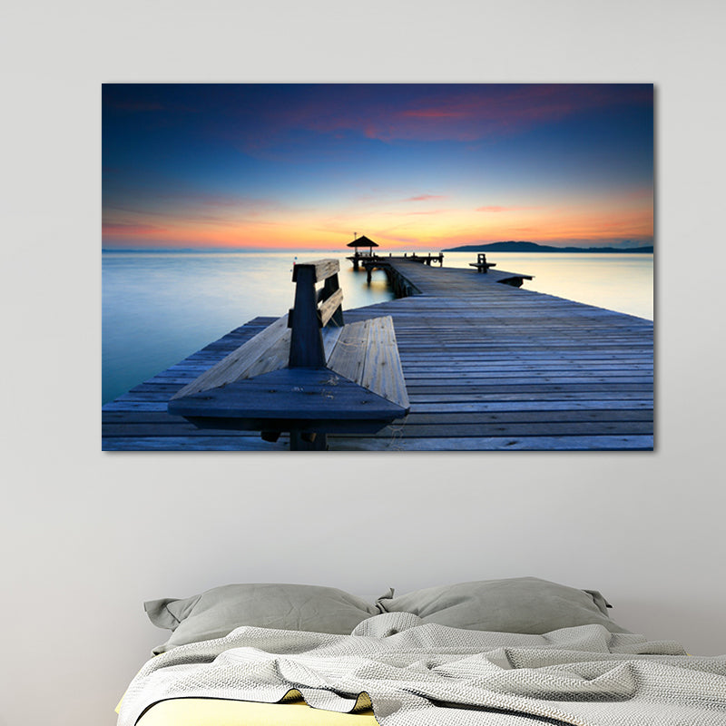 Brehn | Sea Bridge Leinwanddruck Tropische schöne Meereslandschaft Wandkunst in Pastellfarbe