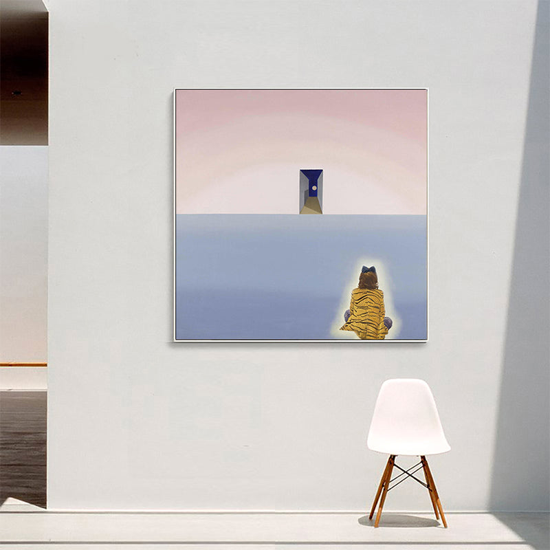 Brehn | Frau, die auf dem Boden sitzt, Leinwand, Wohnzimmer, Wandkunst, Druck, pink, strukturiert für Schlafzimmer