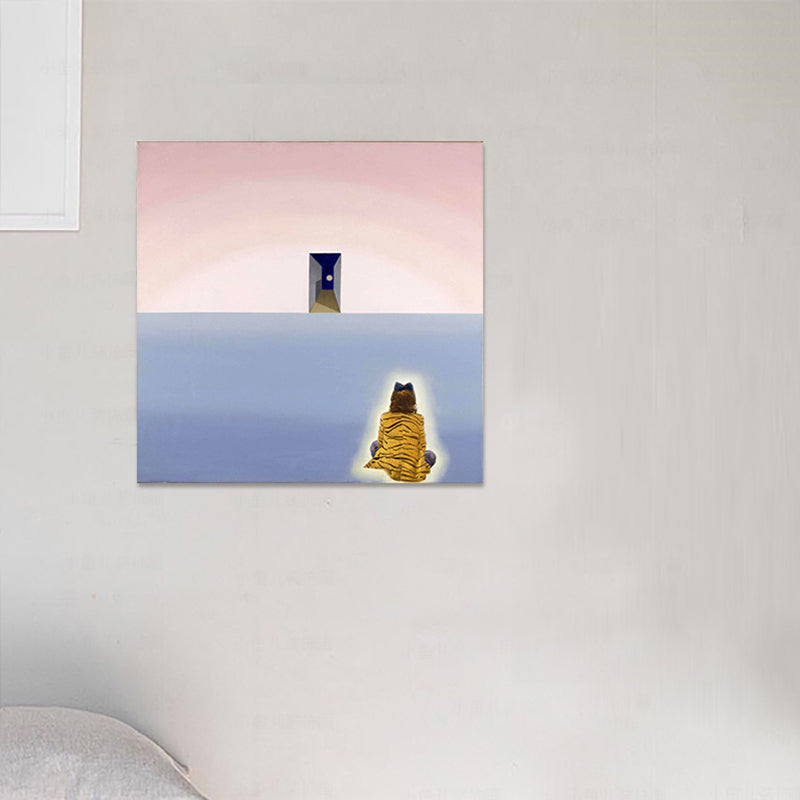 Brehn | Frau, die auf dem Boden sitzt, Leinwand, Wohnzimmer, Wandkunst, Druck, pink, strukturiert für Schlafzimmer