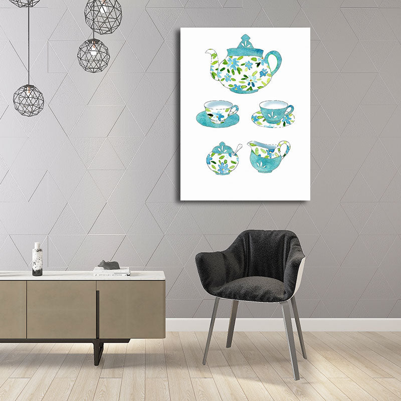Brehn | Blaue Utensilien Leinwandkunst Küchenware Nordic Texturierte Wanddekoration für das Esszimmer