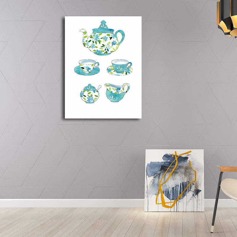 Brehn | Blaue Utensilien Leinwandkunst Küchenware Nordic Texturierte Wanddekoration für das Esszimmer
