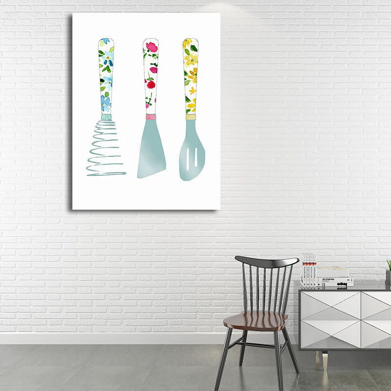 Brehn | Blaue Utensilien Leinwandkunst Küchenware Nordic Texturierte Wanddekoration für das Esszimmer