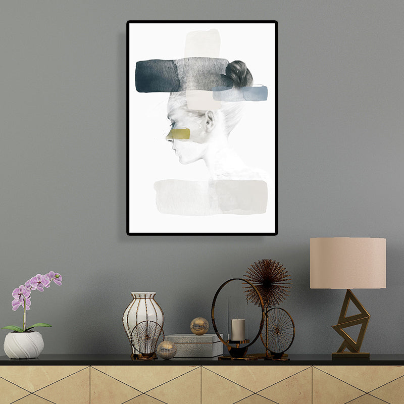 Brehn | Mädchen Profilzeichnung Leinwand für Schlafzimmer Figuren Druck Wandkunst in Schwarz und Weiß, Textur
