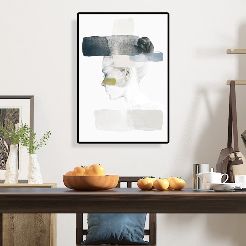 Brehn | Mädchen Profilzeichnung Leinwand für Schlafzimmer Figuren Druck Wandkunst in Schwarz und Weiß, Textur