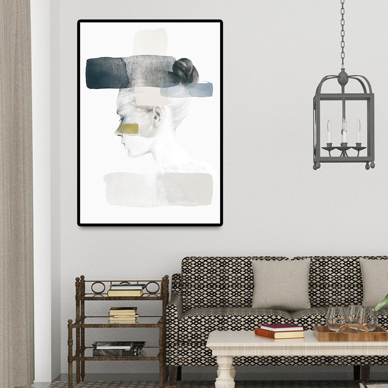 Brehn | Mädchen Profilzeichnung Leinwand für Schlafzimmer Figuren Druck Wandkunst in Schwarz und Weiß, Textur