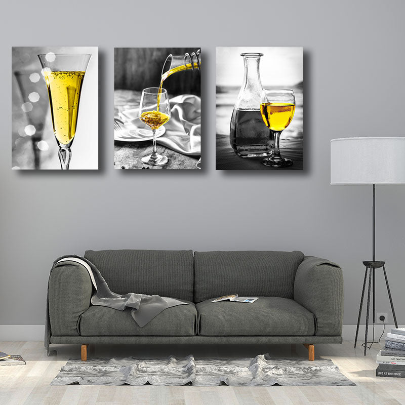 Brehn | Liquor Eingewickelte Leinwand Heimdekor Modern für Esszimmer Wandkunst Druck in Gelb (Set von 3)