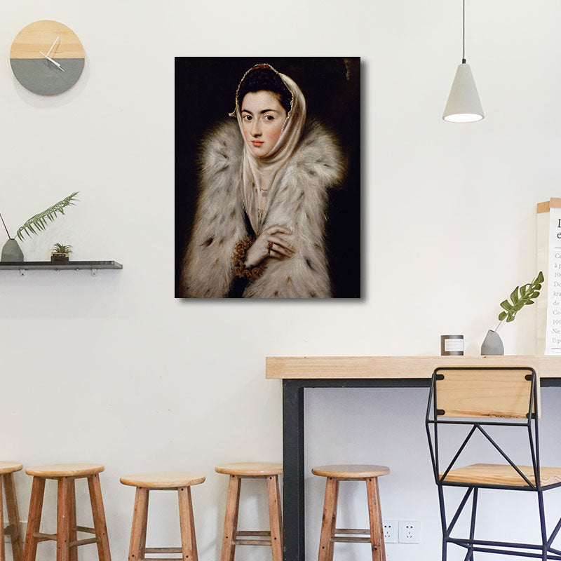 Brehn | Frauen in Pelz Malen Weiße Leinwand Wandkunst Dekor Texturiert, Mehrere Größen Optionen