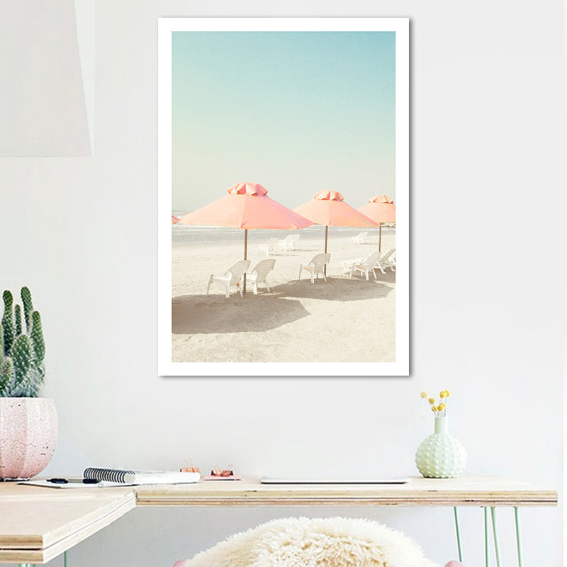 Brehn | Strandstuhl und Schirm Leinwand Pink-Mint Grün Tropische Wanddekoration für das Schlafzimmer