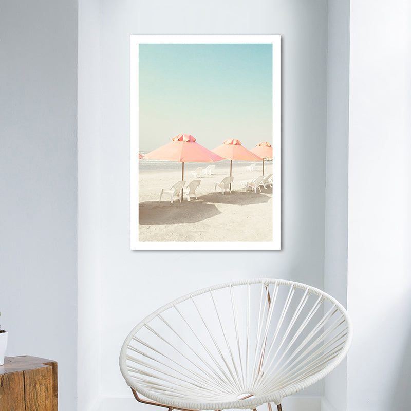 Brehn | Strandstuhl und Schirm Leinwand Pink-Mint Grün Tropische Wanddekoration für das Schlafzimmer