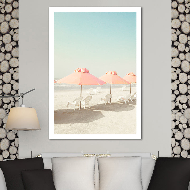Brehn | Strandstuhl und Schirm Leinwand Pink-Mint Grün Tropische Wanddekoration für das Schlafzimmer
