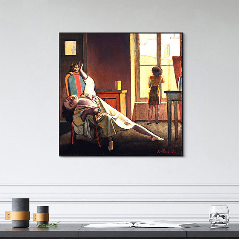 Brehn | Traditioneller Stil Dienstmädchen Malerei Leinwand Strukturiert Braun Wandkunst Dekor für Badezimmer