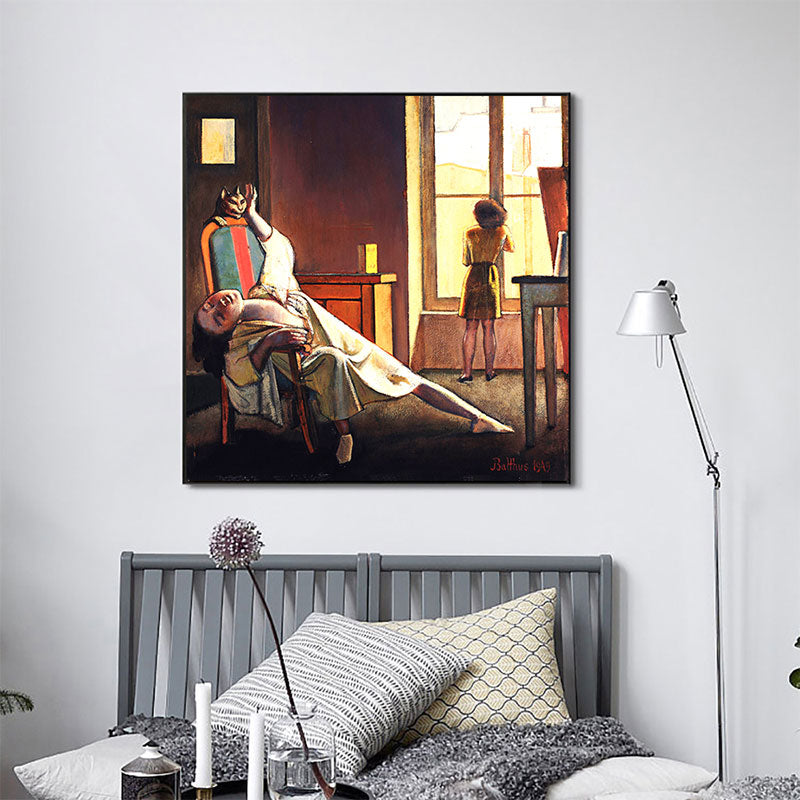 Brehn | Traditioneller Stil Dienstmädchen Malerei Leinwand Strukturiert Braun Wandkunst Dekor für Badezimmer