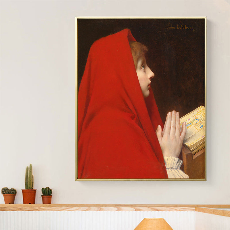 Brehn | Mädchen in rotem Bademantel Gemälde Global Inspiriert Texturiertes Schlafzimmer Wandkunst Dekor, Gelb