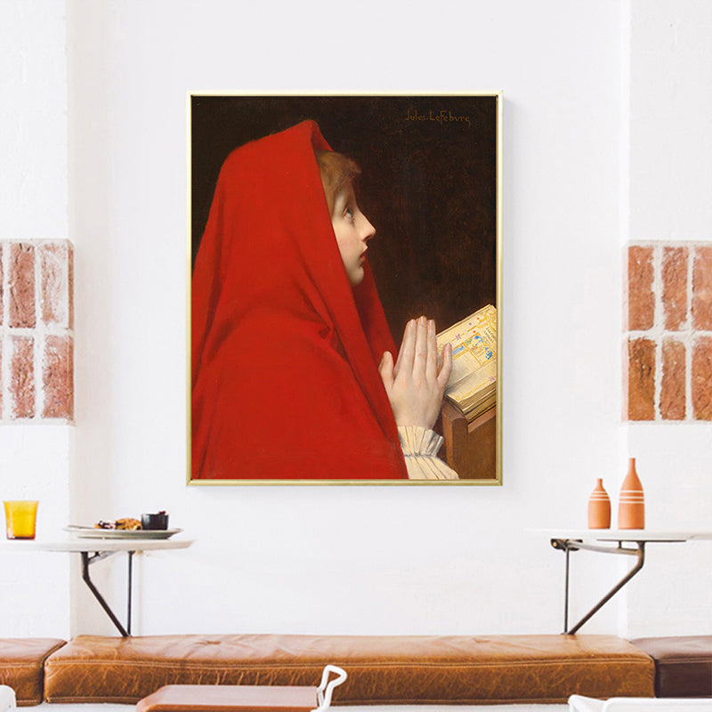 Brehn | Mädchen in rotem Bademantel Gemälde Global Inspiriert Texturiertes Schlafzimmer Wandkunst Dekor, Gelb