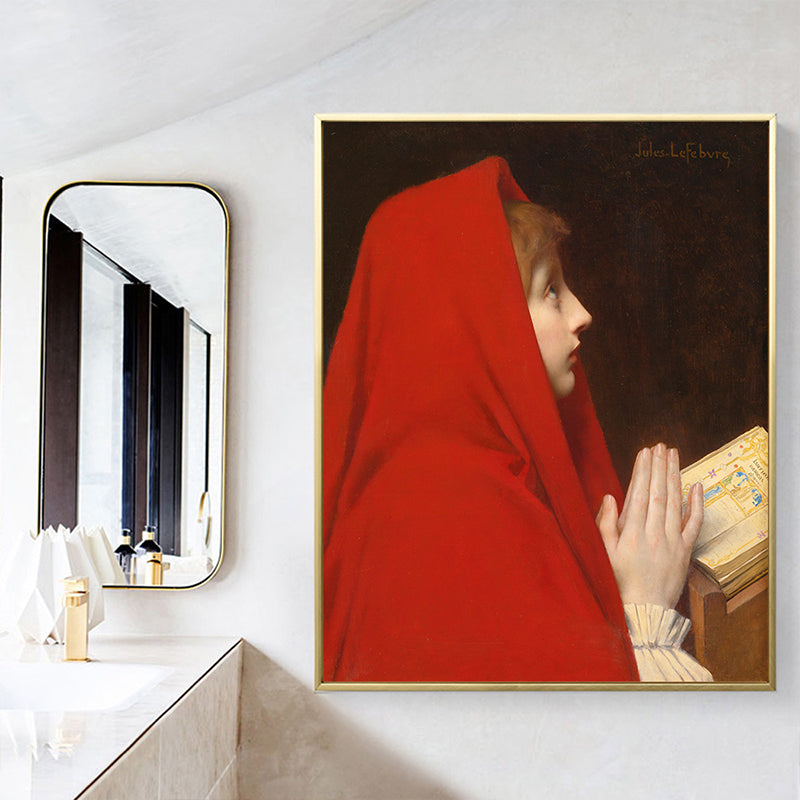 Brehn | Mädchen in rotem Bademantel Gemälde Global Inspiriert Texturiertes Schlafzimmer Wandkunst Dekor, Gelb