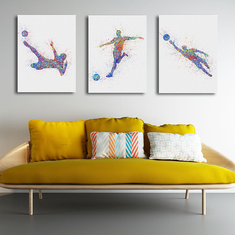 Brehn | Aquarell Fußball Trainings Wandkunst Blau-Lila Moderner Stil Leinwand für das Jungenzimmer