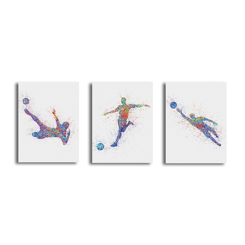 Brehn | Aquarell Fußball Trainings Wandkunst Blau-Lila Moderner Stil Leinwand für das Jungenzimmer