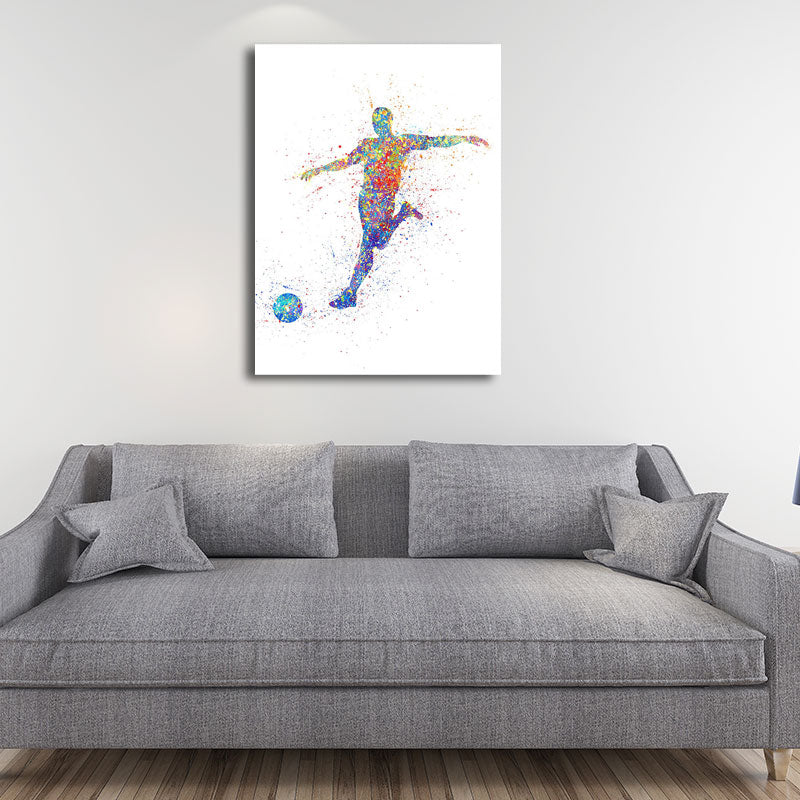 Brehn | Aquarell Fußball Trainings Wandkunst Blau-Lila Moderner Stil Leinwand für das Jungenzimmer