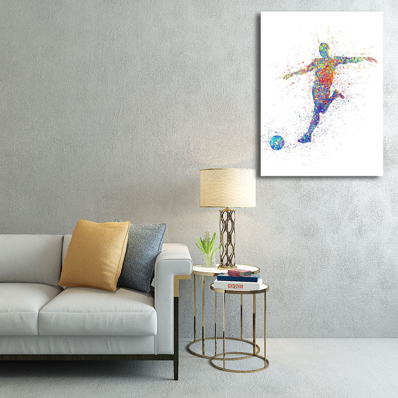 Brehn | Aquarell Fußball Trainings Wandkunst Blau-Lila Moderner Stil Leinwand für das Jungenzimmer