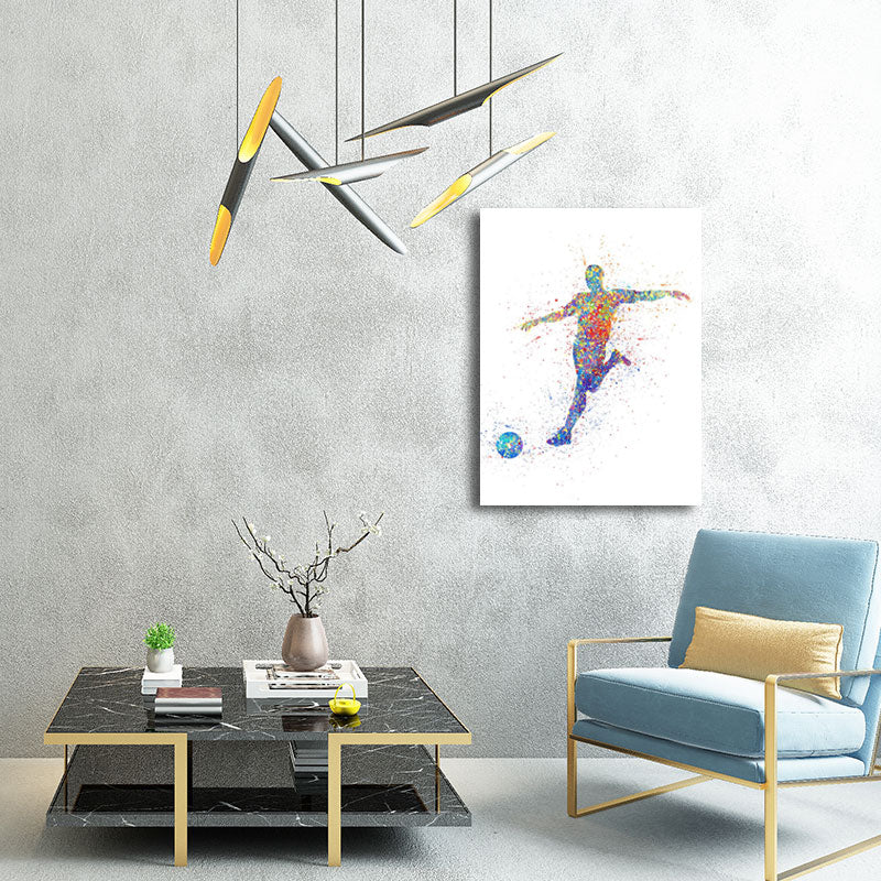Brehn | Aquarell Fußball Trainings Wandkunst Blau-Lila Moderner Stil Leinwand für das Jungenzimmer