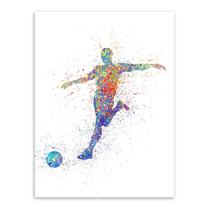 Brehn | Aquarell Fußball Trainings Wandkunst Blau-Lila Moderner Stil Leinwand für das Jungenzimmer