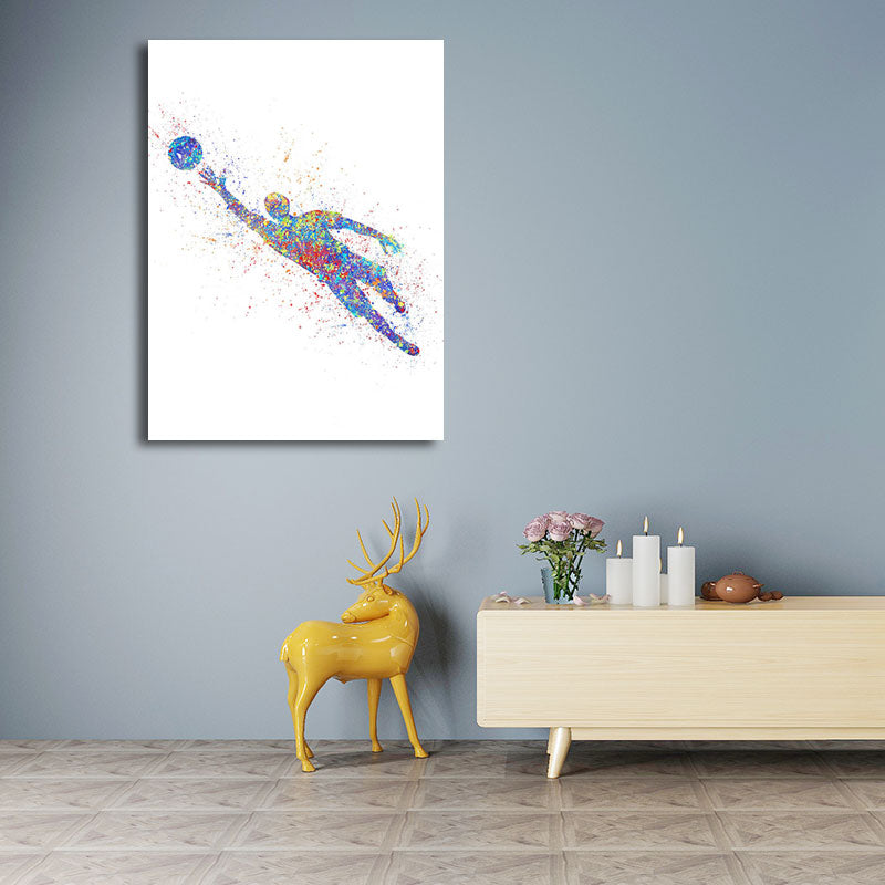 Brehn | Aquarell Fußball Trainings Wandkunst Blau-Lila Moderner Stil Leinwand für das Jungenzimmer
