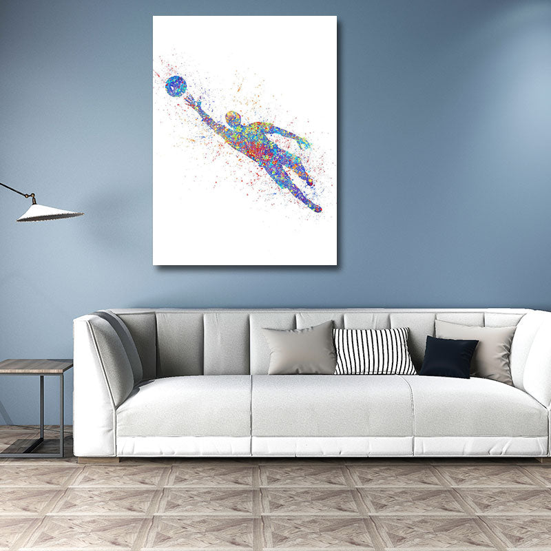 Brehn | Aquarell Fußball Trainings Wandkunst Blau-Lila Moderner Stil Leinwand für das Jungenzimmer