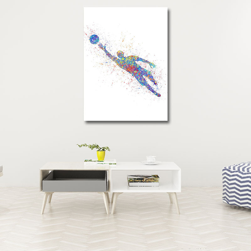 Brehn | Aquarell Fußball Trainings Wandkunst Blau-Lila Moderner Stil Leinwand für das Jungenzimmer