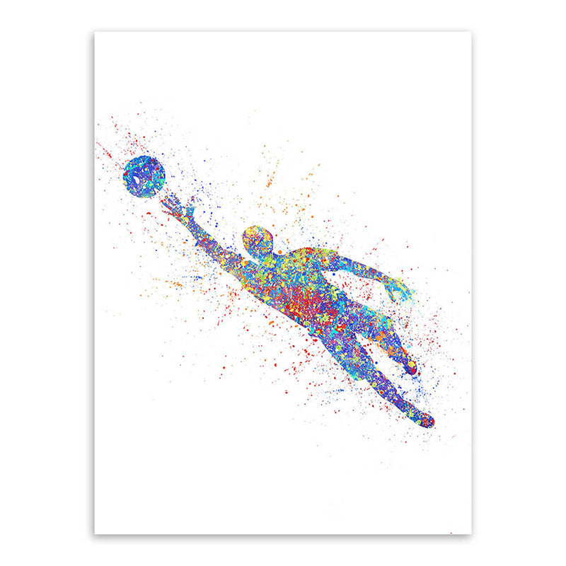 Brehn | Aquarell Fußball Trainings Wandkunst Blau-Lila Moderner Stil Leinwand für das Jungenzimmer