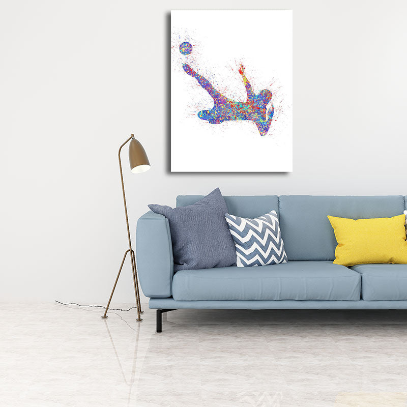 Brehn | Aquarell Fußball Trainings Wandkunst Blau-Lila Moderner Stil Leinwand für das Jungenzimmer