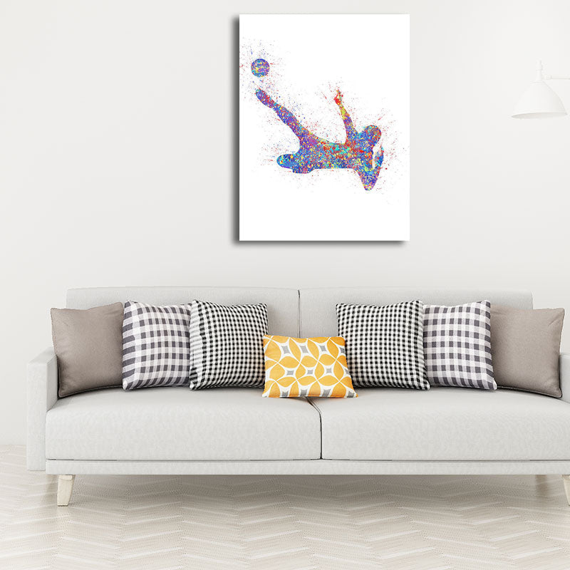 Brehn | Aquarell Fußball Trainings Wandkunst Blau-Lila Moderner Stil Leinwand für das Jungenzimmer