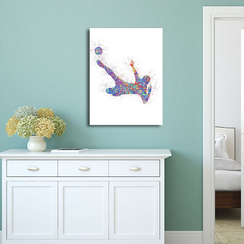 Brehn | Aquarell Fußball Trainings Wandkunst Blau-Lila Moderner Stil Leinwand für das Jungenzimmer