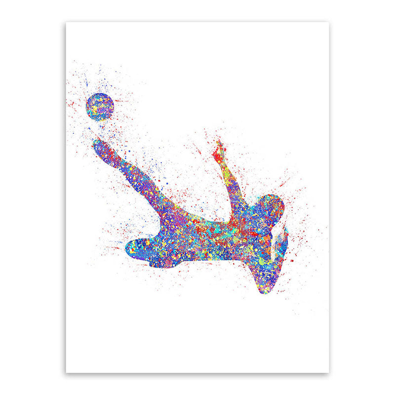 Brehn | Aquarell Fußball Trainings Wandkunst Blau-Lila Moderner Stil Leinwand für das Jungenzimmer