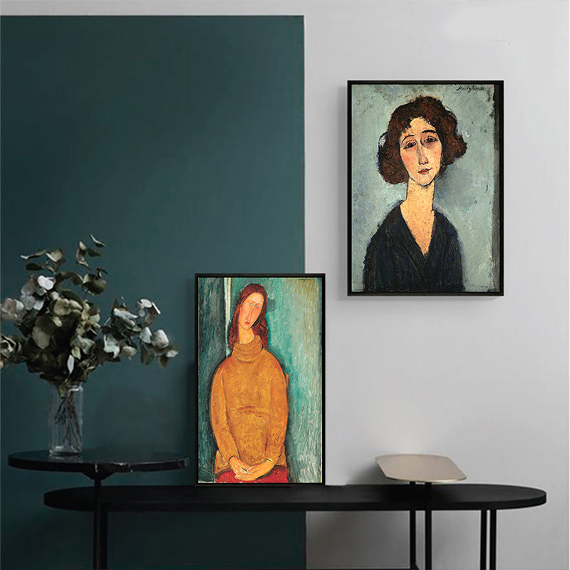 Brehn | Texturiertes Modigliani-Frauen-Porträt Kunstdruck Leinwand Vintage Gemälde für das Mädchenzimmer