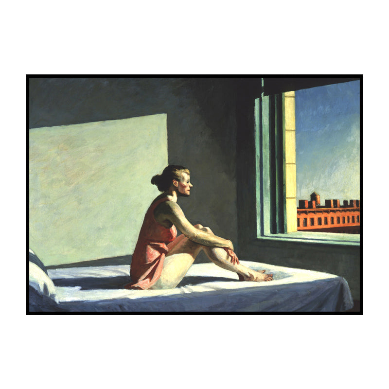 Brehn | Leinwandstrukturiertes Wandkunstwerk Traditionelles Edward Hopper Morgen Sonnengemälde in Blau-Rot