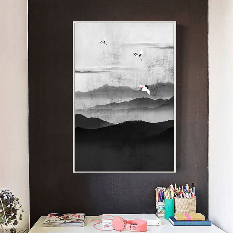 Brehn | Cloudy Mountain View Canvas Art Asiatische Texturierte Wanddekoration in Schwarz für Wohnzimmer