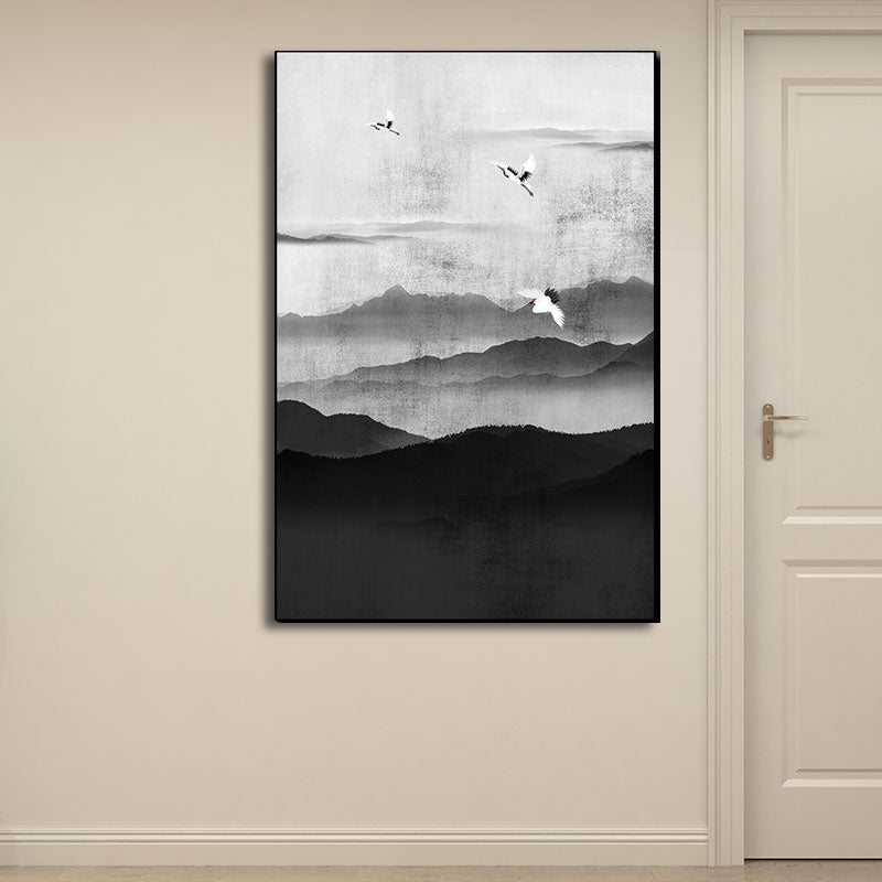 Brehn | Cloudy Mountain View Canvas Art Asiatische Texturierte Wanddekoration in Schwarz für Wohnzimmer