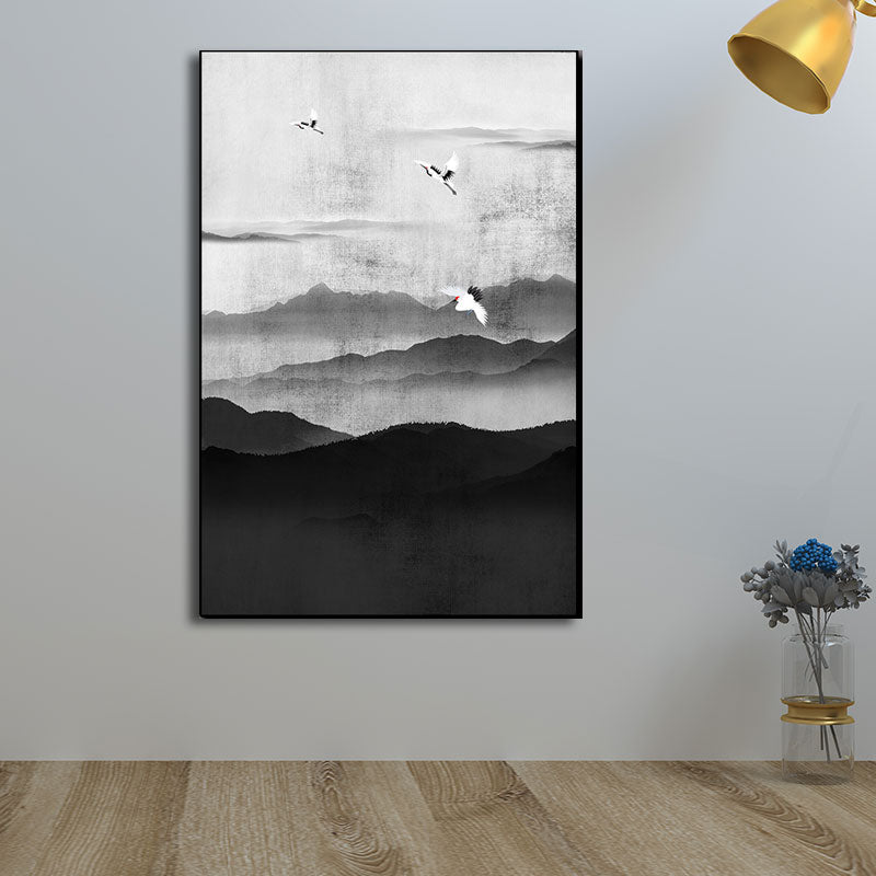 Brehn | Cloudy Mountain View Canvas Art Asiatische Texturierte Wanddekoration in Schwarz für Wohnzimmer