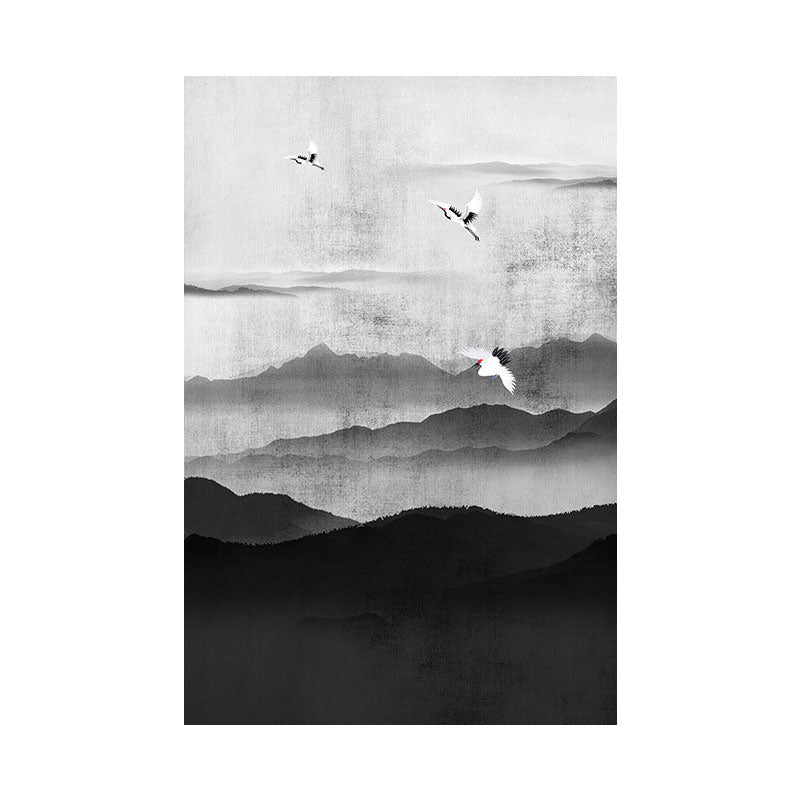 Brehn | Cloudy Mountain View Canvas Art Asiatische Texturierte Wanddekoration in Schwarz für Wohnzimmer