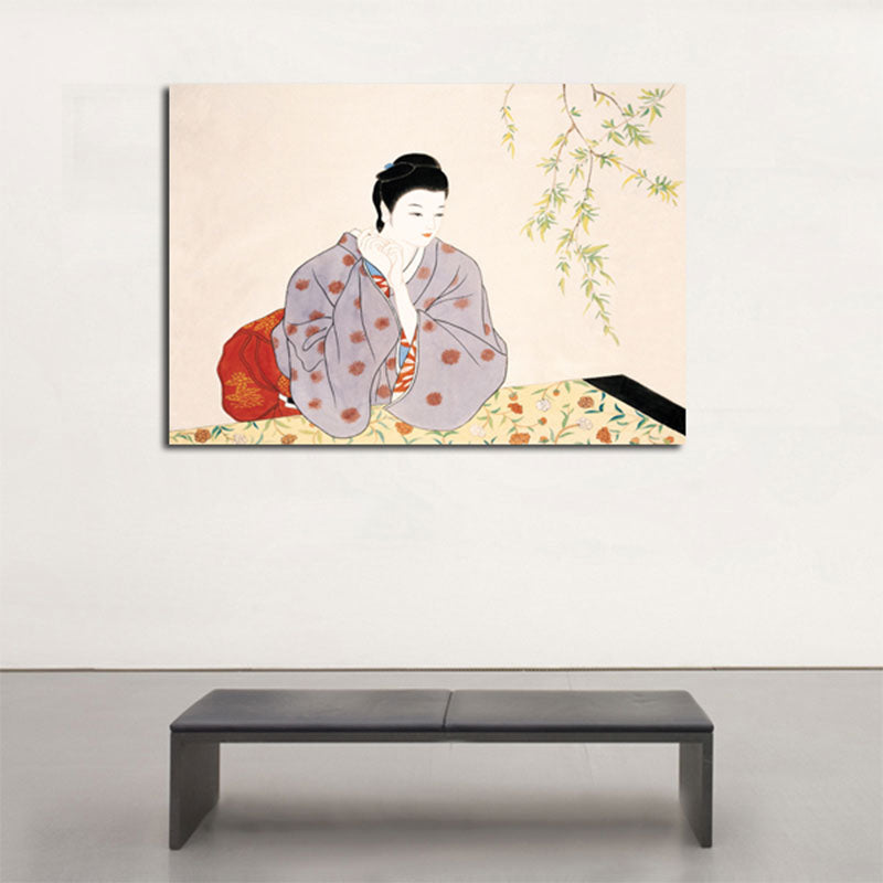 Brehn | Geisha Girl Malerei Leinwand Kunst in Rot Japanischem Stil Wanddekoration für Wohnzimmer