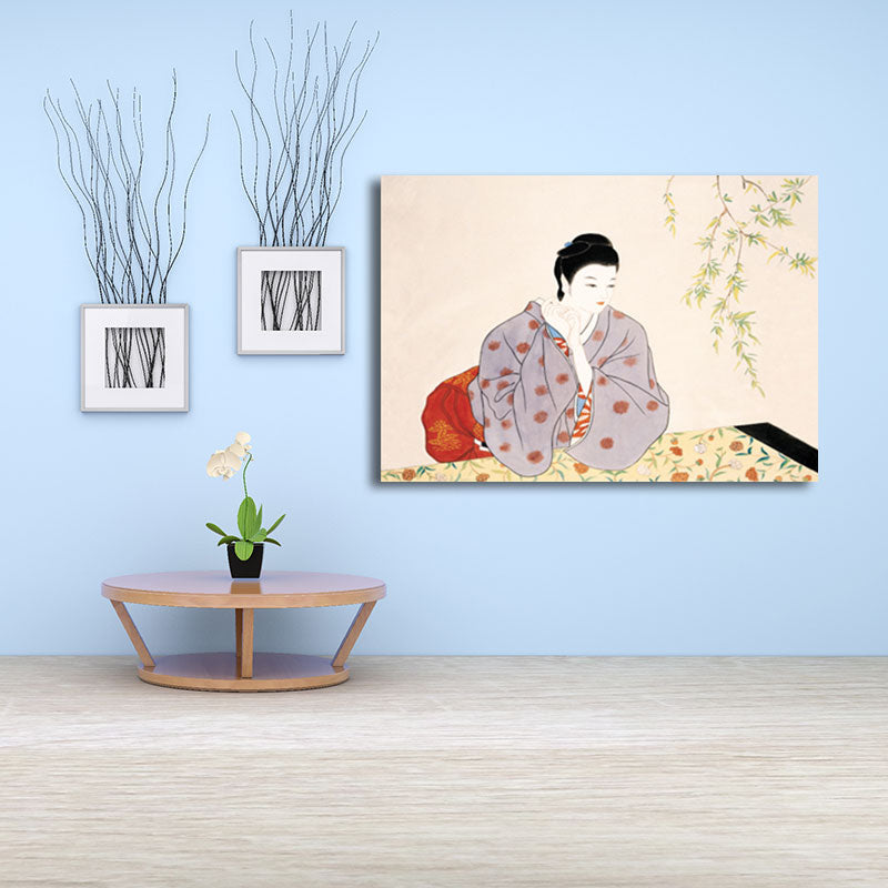 Brehn | Geisha Girl Malerei Leinwand Kunst in Rot Japanischem Stil Wanddekoration für Wohnzimmer