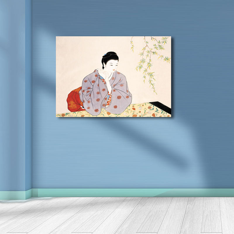 Brehn | Geisha Girl Malerei Leinwand Kunst in Rot Japanischem Stil Wanddekoration für Wohnzimmer
