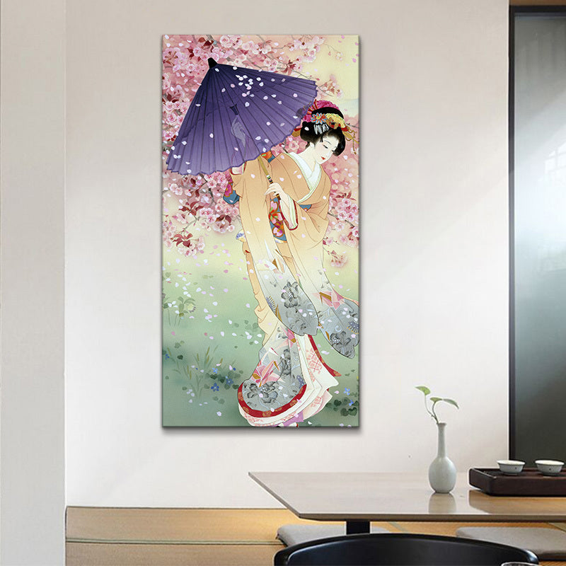 Brehn | Kimono Mädchen Malerei Kunst Druck Mehrfarbig Japanischer Stil Wanddekoration für Wohnzimmer