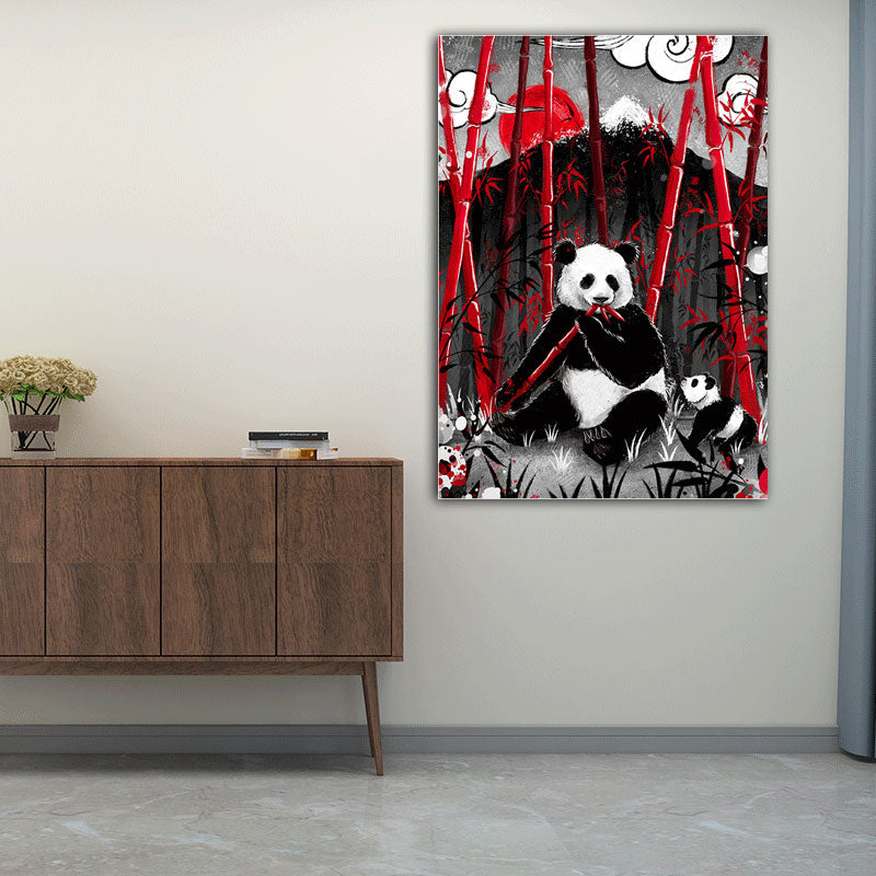 Brehn | Asiatischer Panda, der Bambus isst, Leinwand für Wandkunstdrucke im großen Raum in Schwarz, mehrere Größen