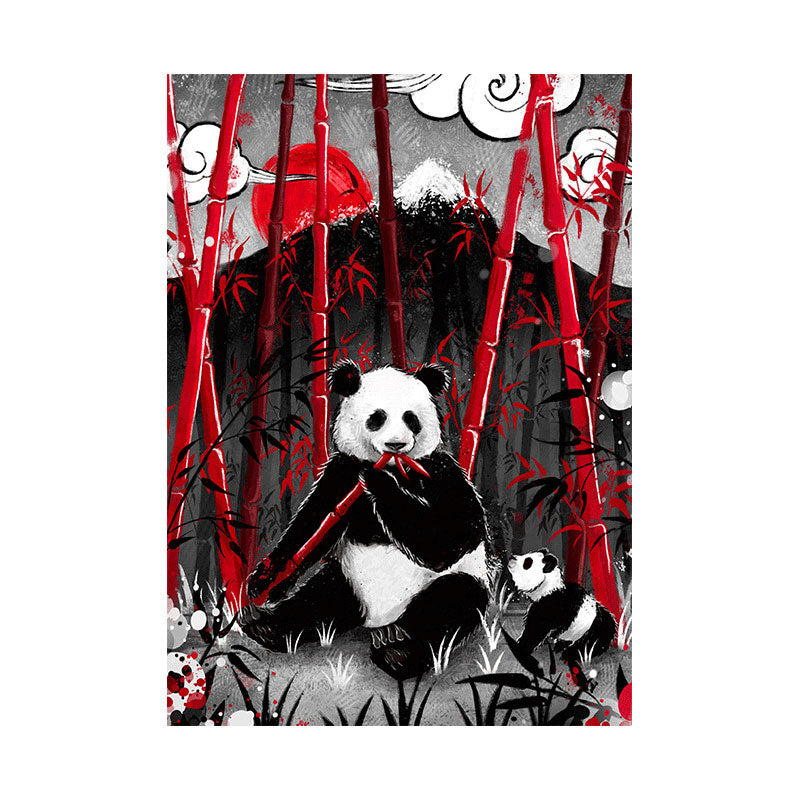 Brehn | Asiatischer Panda, der Bambus isst, Leinwand für Wandkunstdrucke im großen Raum in Schwarz, mehrere Größen