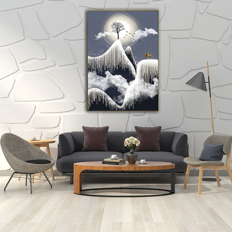 Brehn | Glam Canvas Weißer Baum am Rime Cliff mit Vollmond Landschaft Wandkunst für Zimmer