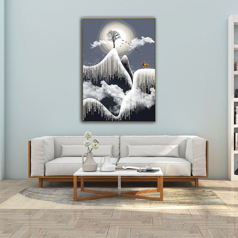 Brehn | Glam Canvas Weißer Baum am Rime Cliff mit Vollmond Landschaft Wandkunst für Zimmer