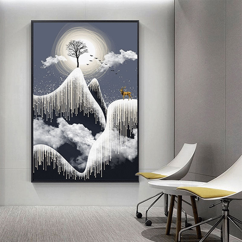 Brehn | Glam Canvas Weißer Baum am Rime Cliff mit Vollmond Landschaft Wandkunst für Zimmer