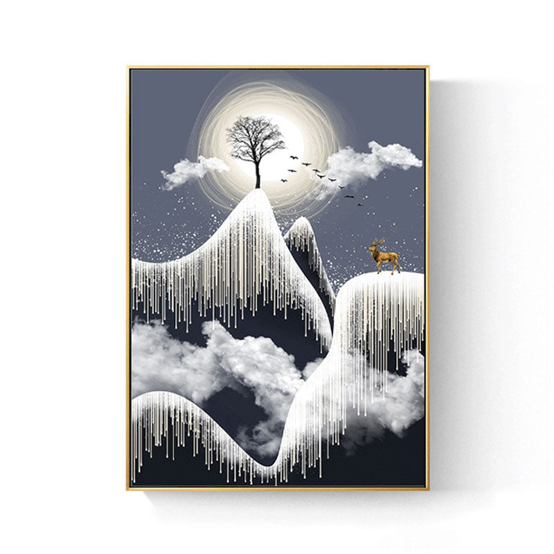 Brehn | Glam Canvas Weißer Baum am Rime Cliff mit Vollmond Landschaft Wandkunst für Zimmer